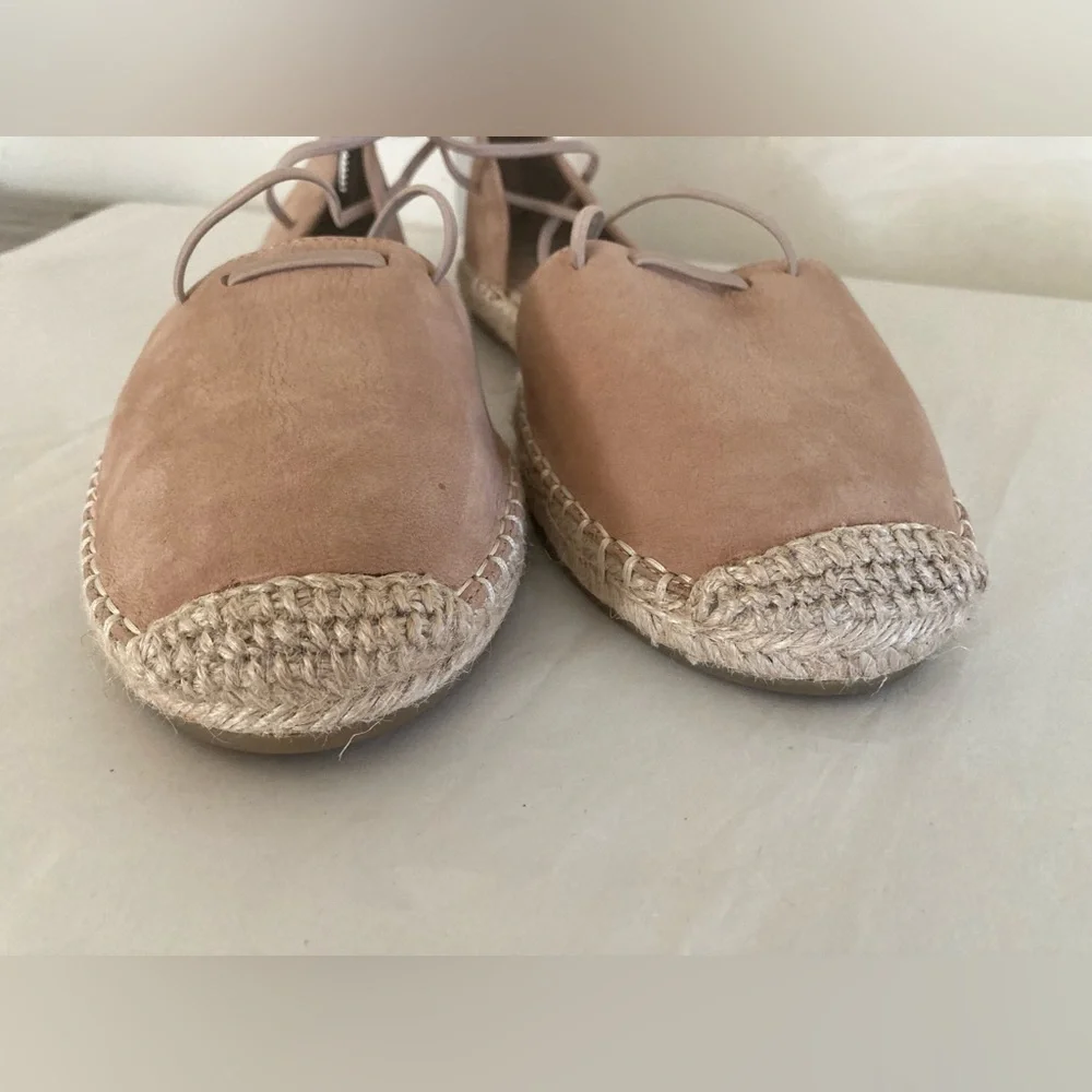 EILEEN Fisher lace up tan leather espadrille sandals 7 1/2